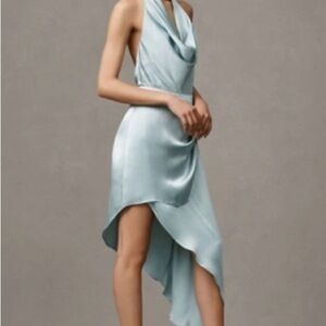 Anthropologie Endless Rose Asymmetrical Light Blue Satin Dress